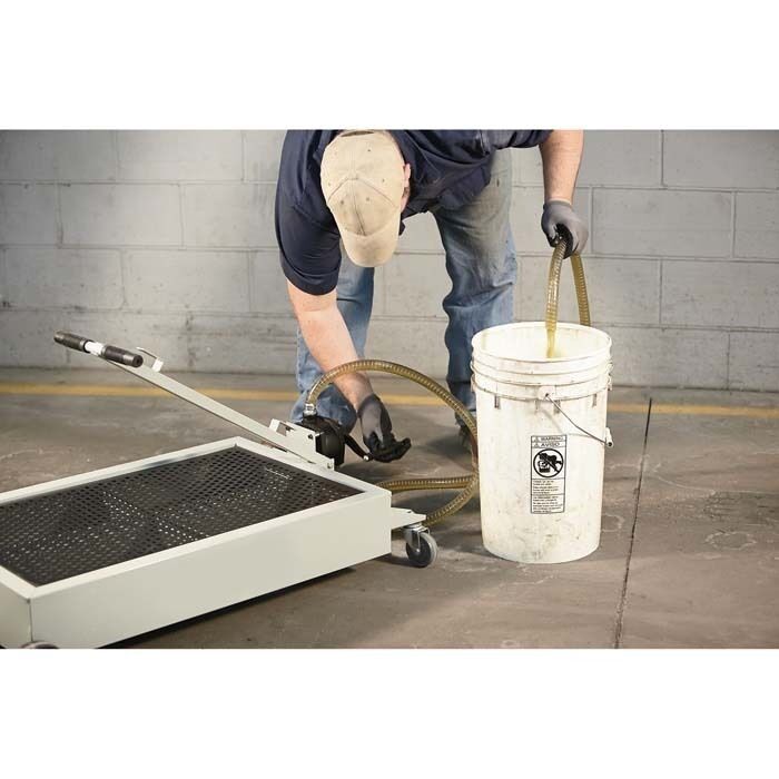 Industrial Oil Drain Dolly with Rotary Pump - 15 Gallon - 8 Ft Hose - Portable