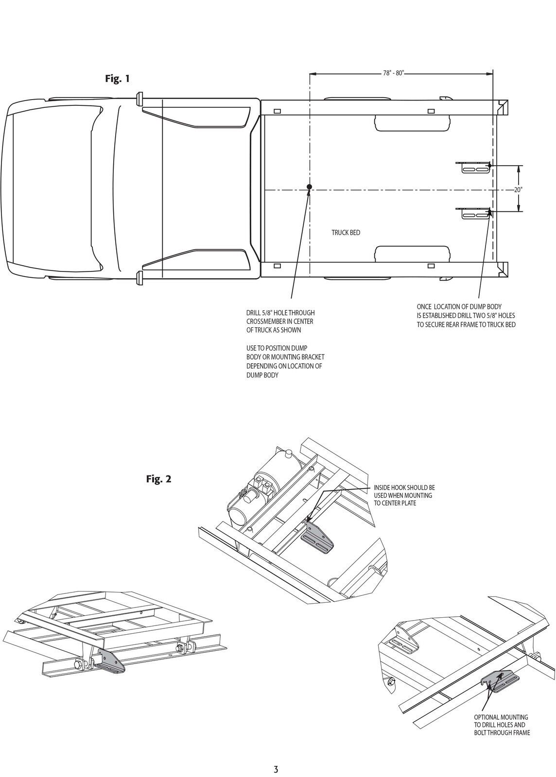 DUMP BED INSERT KIT for 8 ft Beds - 3 Tons - 6,000 lbs - Steel - Incl Hardware