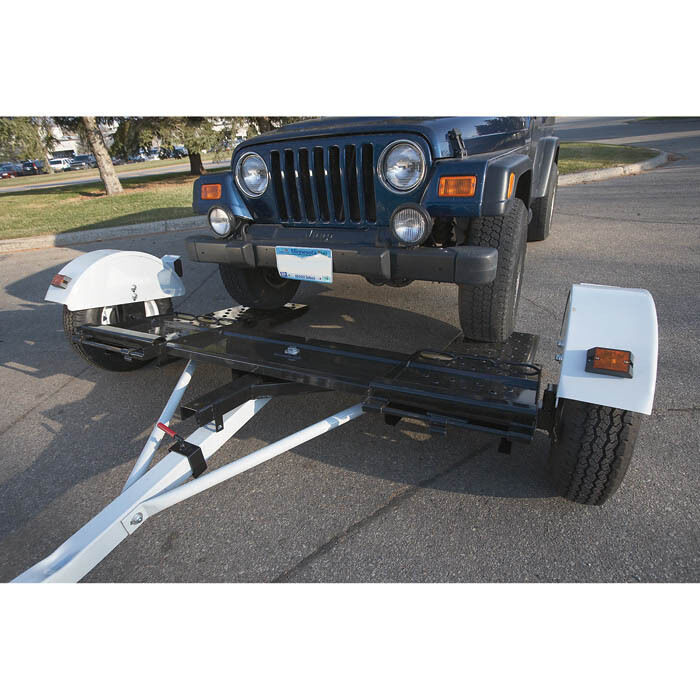 Pull Behind Steel Tow Car Dolly - 3,320 GVWR Capacity - Lights - Fenders - Ramp