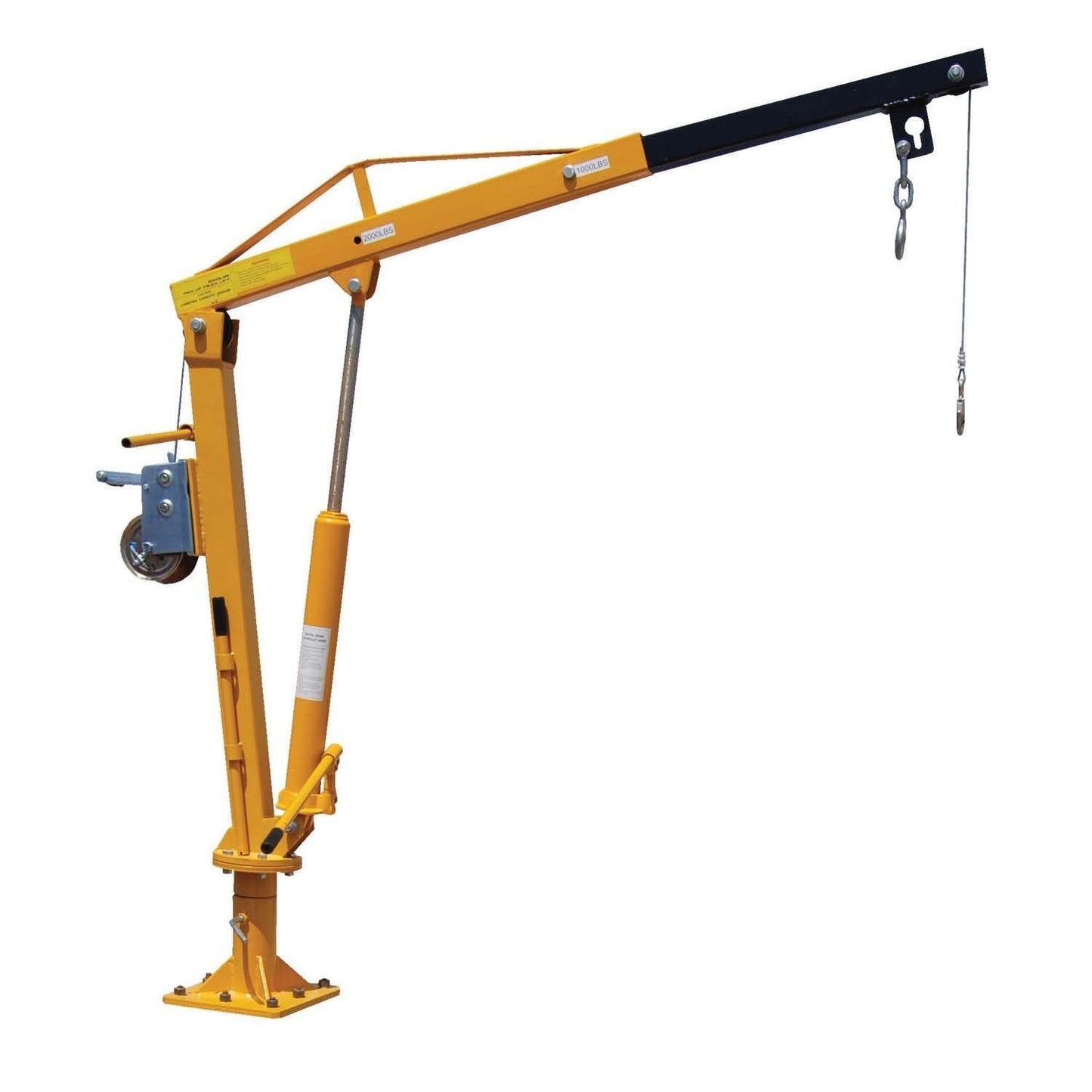 Hand Crank Steel Crane - 2,000 lbs Cap - Truck or Trailer Bed Mounted - 360 Deg