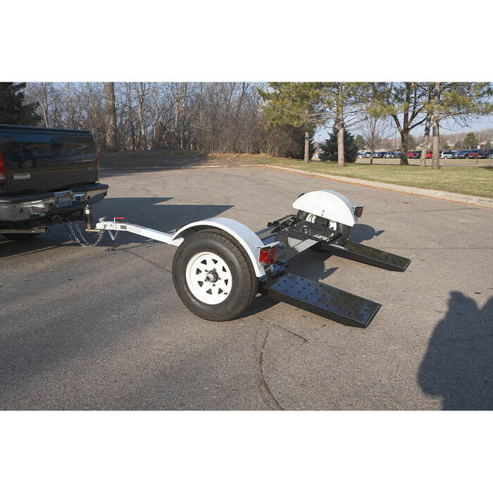 Pull Behind Steel Tow Car Dolly - 3,320 GVWR Capacity - Lights - Fenders - Ramp