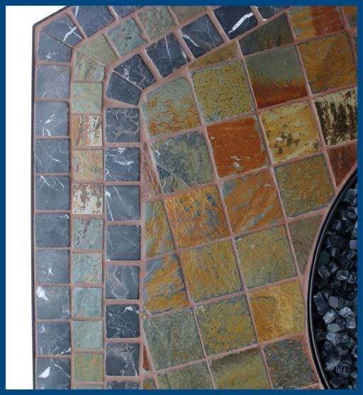 Propane Fire Pit Table - 30,000 BTU - Hexagon Slate Tile Mantel - Rocks & Glass