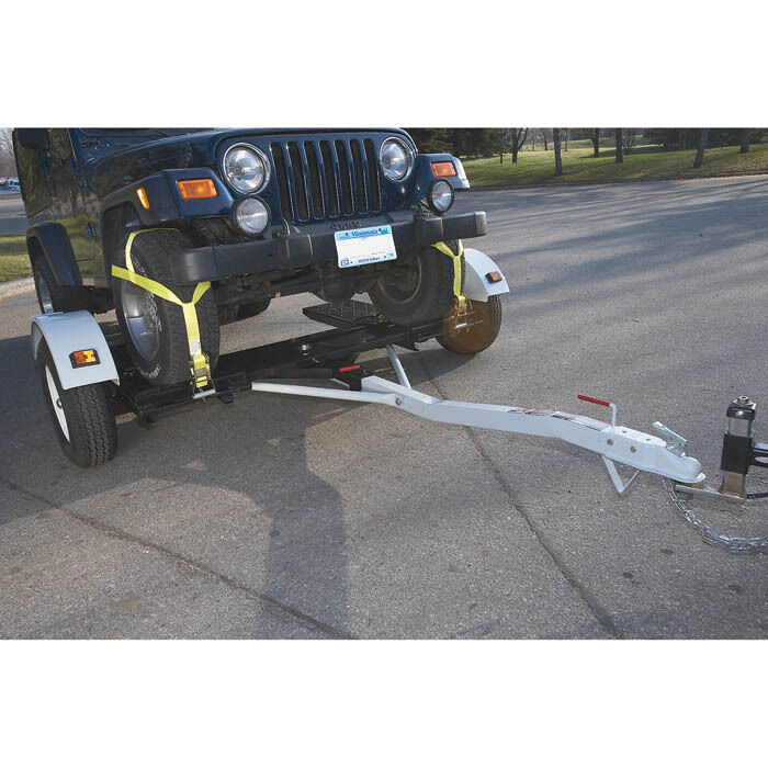 Pull Behind Steel Tow Car Dolly - 3,320 GVWR Capacity - Lights - Fenders - Ramp
