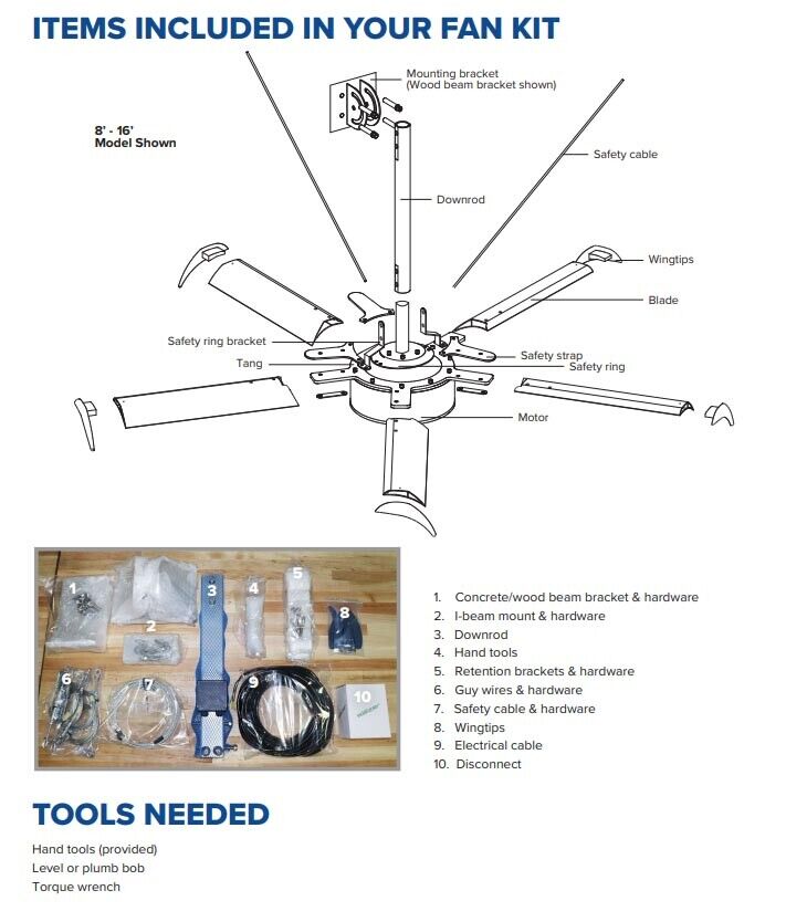 16 ft Ceiling Fan - 16,218 Sqft Coverage - 460 Volts - 3 Phase - Commercial