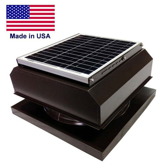 14" SOLAR ATTIC FAN - 2,725 sqft - 1,700 CFM - 30w - Curb Mount Attached - Brown