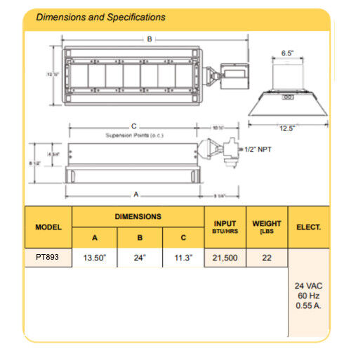 Infrared Heater - 21,500 BTU - NATURAL GAS - Indoor & Outdoor - Commercial Duty