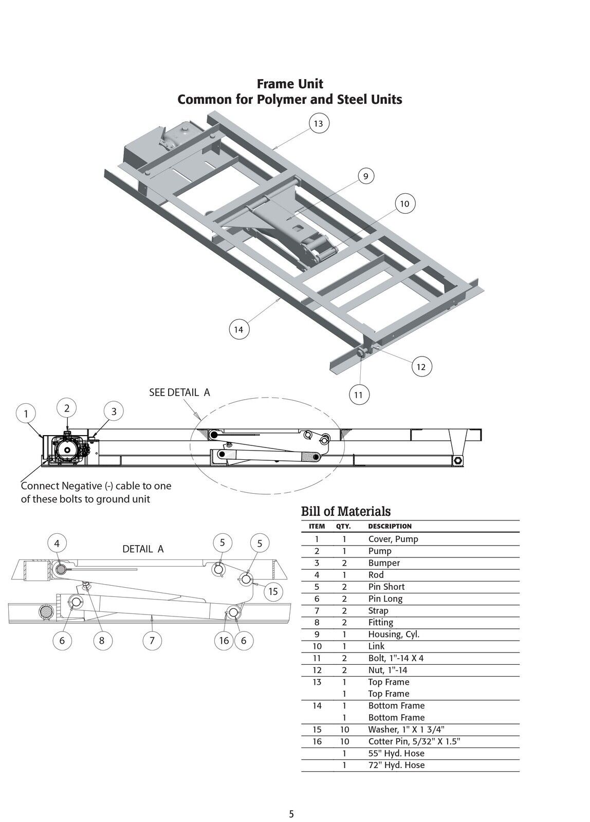 DUMP BED INSERT KIT for 8 ft Beds - 3 Tons - 6,000 lbs - Steel - Incl Hardware