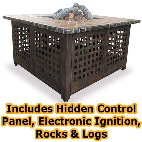 Designer Gas Outdoor Fire Pit - 40,000 BTU Cast Iron Burner - Handcrafted Slate