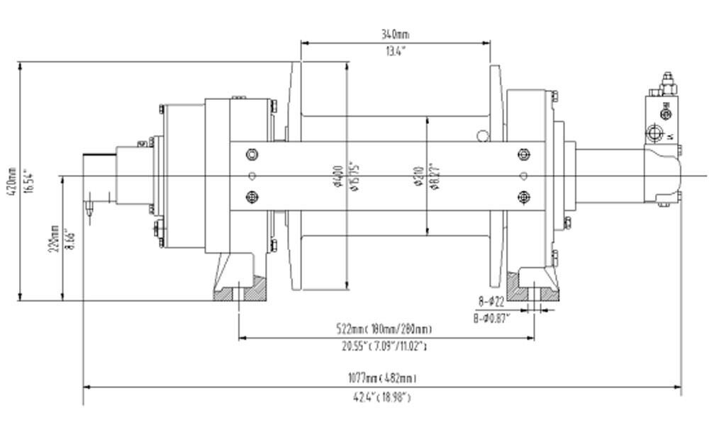 Hydraulic Winch - 33,000 LBS Cap - 15 Tons - Air & Manual Clutch - Commercial