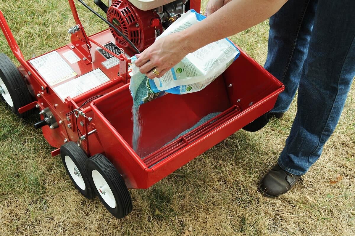 Walk Behind OVERSEEDER - 20" Spread Width - 30 lbs Seedbox - Honda Engine - COML
