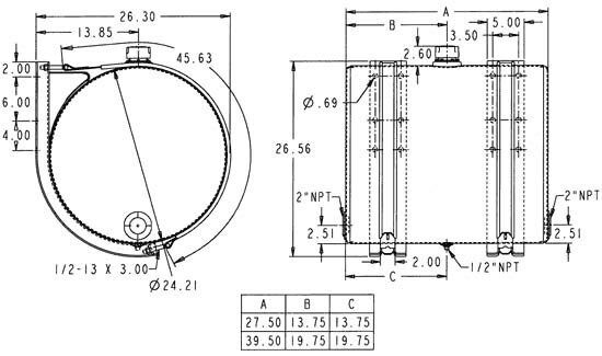 Aluminum Hydraulic Oil Tank Reservoir - 35 Gallon - Side Mount - Brackets Includ