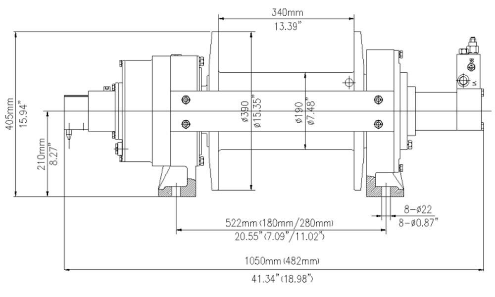 Hydraulic Winch - 29,700 LBS Cap - 13.5 Tons - Air & Manual Clutch - Commercial