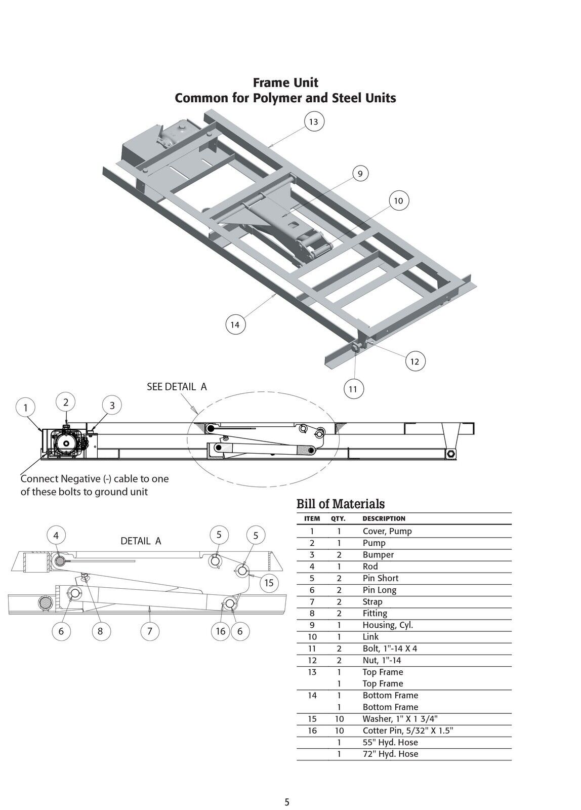 Steel DUMP BED INSERT KIT for 6 ft Beds - 3 Tons / 6000 lbs Cap - Incl Hardware