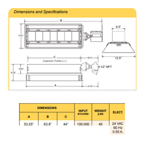 Infrared Heater - 100,000 BTU - NATURAL GAS - Indoor & Outdoor - Commercial Duty