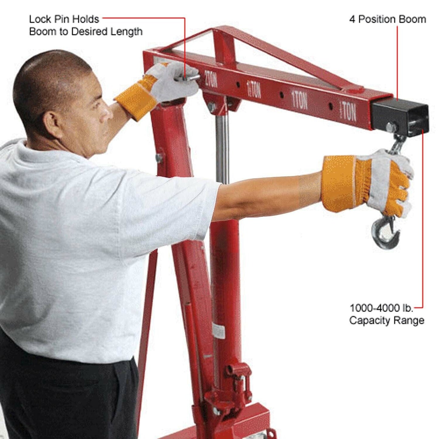 Floor Crane - 4000 lbs Capacity - 2 Ton - Straight Boom - Manual Hydraulic Pump