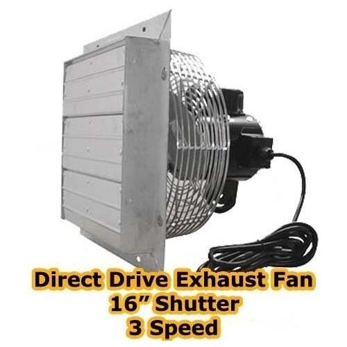 16" Exhaust Fan - Shutter - 3 Speed - Direct Drive - 3,000 CFM - 1570 RPM - 115V