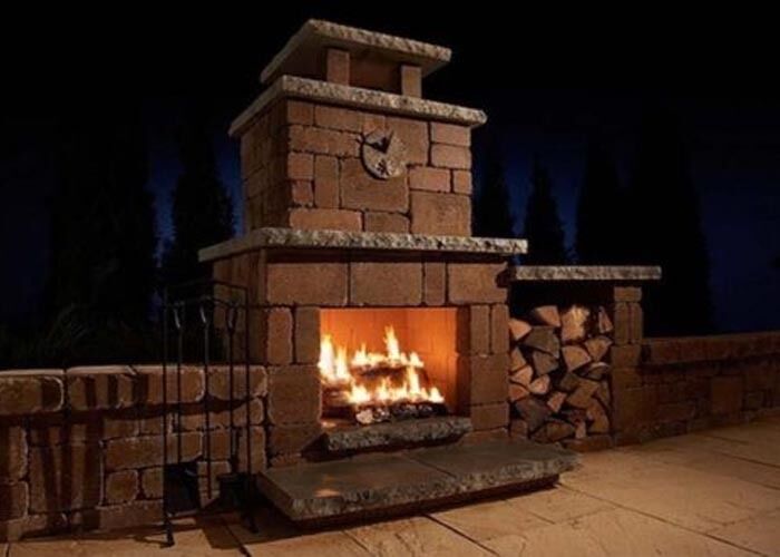 Outdoor Fire Place Kit - Designer - Custom - Bricks - Wood Box - Limestone Top