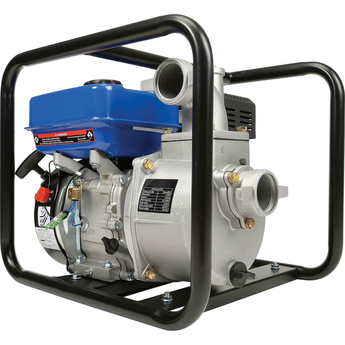 Portable WATER PUMP - 2" In and Out - 158 GPM - 7 HP - Gas Engine - 92 ft Head