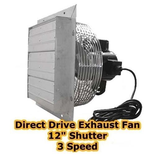 12" Exhaust Fan - Shutter - 3 Speed - Direct Drive - 1115 CFM - 115 Volts - 1 Ph